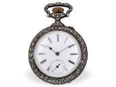 Taschenuhr: große, ausgefallene Jugendstil Reliefuhr "Weinkönigin", signiert Frainier, um 1900
