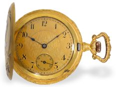 Taschenuhr: rare Jugendstil Savonnette, Stahl vergoldet/Emaillemalerei, um 1910