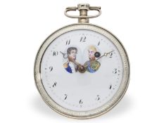 Taschenuhr: Spindeluhr mit historisch/militärisch interessantem Emaillegemälde " Friede von Tilsit",
