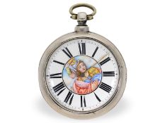 Taschenuhr: extrem rare Spindeluhr mit rotierender Emailleplakette als Stundenanzeige über die Speer