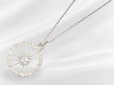 Anhänger/Kette: antiker Platinanhänger mit großem Altschliffdiamant, ca. 1,5ct