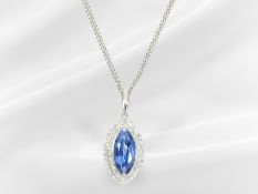 Kette/Anhänger: ausgefallener Goldschmiedeanhänger mit Brillanten und hochfeinem Saphir von 4,27ct,