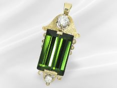 Anhänger: schöner Brillant/Turmalin-Goldschmiede-Anhänger, ca. 6,2ct, Handarbeit