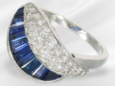Ring: feiner vintage Cocktailring mit Brillanten und Saphiren