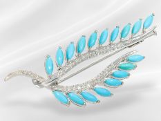 Brosche: feine vintage Goldschmiedebrosche mit Türkisen und Diamanten