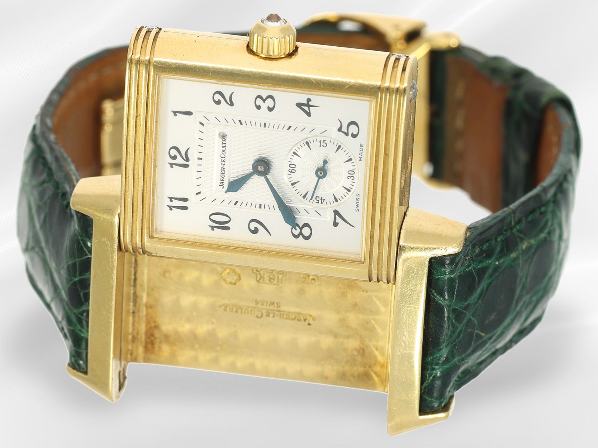Armbanduhr: luxuriöse und gefragte LeCoultre Reverso "Duetto" mit Brillantbesatz, Full-Set - Bild 3 aus 7