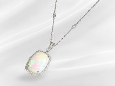 Kette/Anhänger: hochwertige moderne Goldschmiedeanfertigung, großer Edelopal und Brillanten