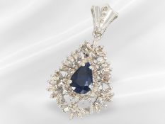 Anhänger: weißgoldener vintage Saphir/Diamant-Goldschmiede-Anhänger, ca. 4,7ct