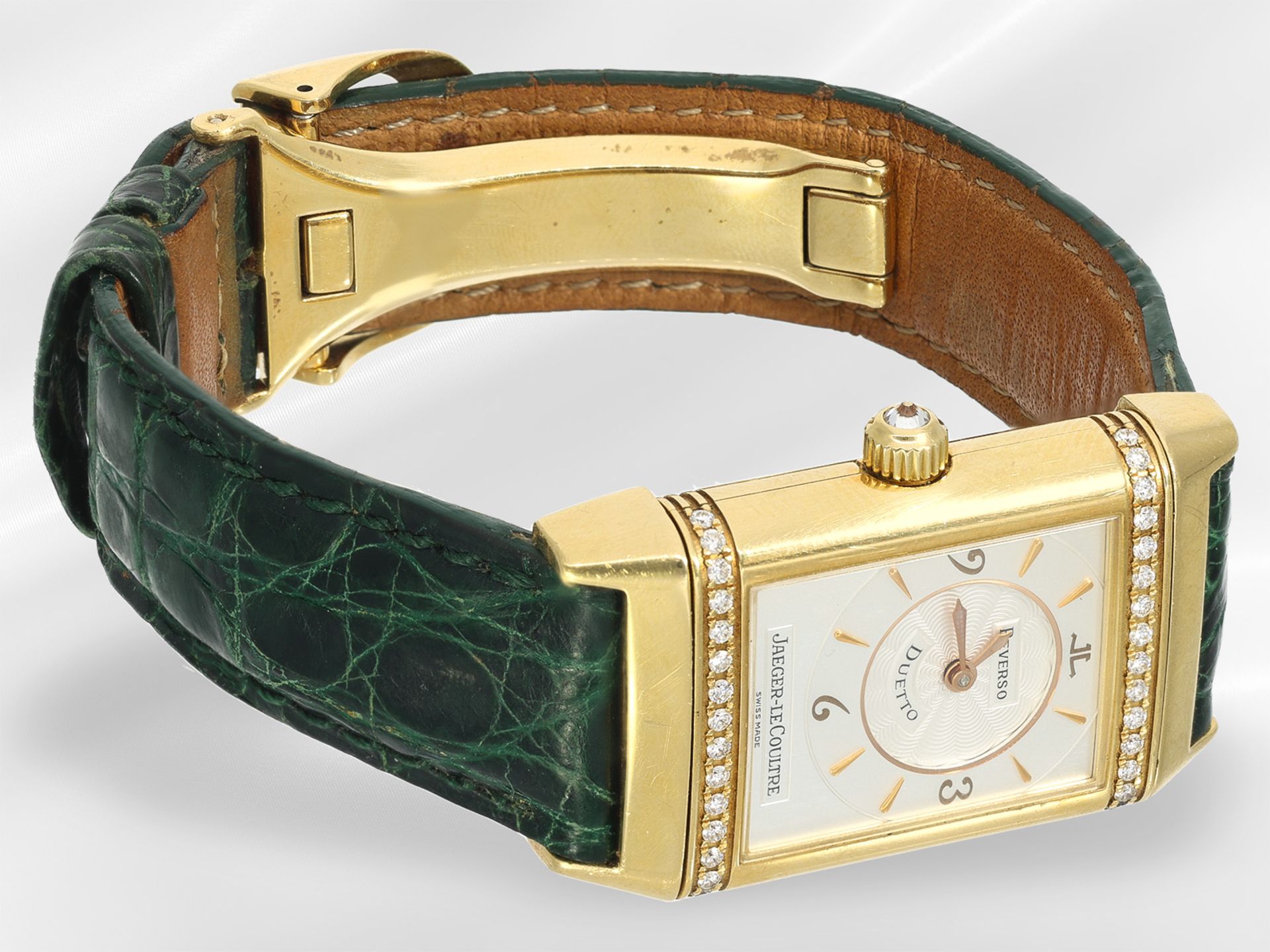 Armbanduhr: luxuriöse und gefragte LeCoultre Reverso "Duetto" mit Brillantbesatz, Full-Set - Bild 4 aus 7