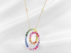 Kette/Anhänger: neuwertiges Schmuckset "Rainbow" mit farbigen natürlichen Saphiren, 2,68ct