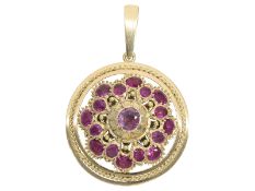 Anhänger: dekorativer handgefertigter vintage Anhänger mit pinken Saphiren, ca. 1,5ct