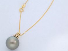 Kette/Collier: feine Goldkette mit wertvollem Brillant/Tahiti-Zuchtperlen-Anhänger