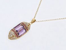 Kette/Collier: feine silberne Collierkette mit Farbstein-Anhänger