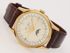 Armbanduhr: seltene, große Aube Le Locle Kalenderuhr mit Mondphase, ca. 1950