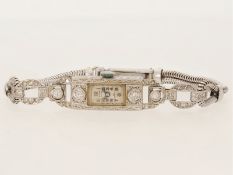 Armbanduhr: antike Platinuhr mit Diamantbesatz, Art déco