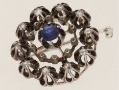 Brosche: antike Saphir-/Diamantbrosche