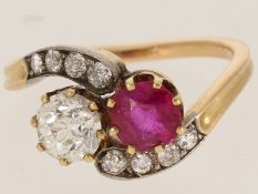 Ring: sehr schöner antiker Brillant/Rubinring, ca. 1930
