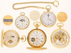 Taschenuhr: Konvolut aus interessanten modernen/vintage Taschenuhren und 3 Münzen/Medaillen