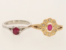 Ring: 2 vintage Rubinringe, 18K Weißgold/Gelbgold
