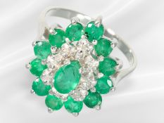 Ring: vintage white gold emerald and diamond goldsmith's ring