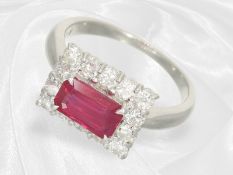 Ring: formerly an expensive platinum ring with a very fine natural ruby weighing 1.72 ct and set wit