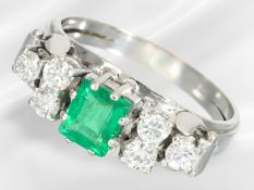 Ring: vintage white gold emerald and brilliant-cut diamond goldsmith's ring, ca. 1.8 ct