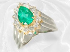Ring: formerly an expensive goldsmith's ring with an emerald and brilliant-cut diamonds, platinum