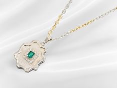 Necklace/pendant: Two-tone necklace with a white gold emerald and brilliant-cut diamond pendant
