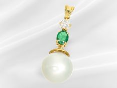 Pendant featuring an exceptionally large South Sea cultured pearl and set with brilliant-cut diamond