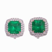 Paar Smaragd-Diamant-Ohrschmuck