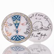 2 Künstlerteller - Nr. 1 Günter Grass und Nr. 2 Jean Cocteau, Rosenthal AG, Selb, studio-linie,