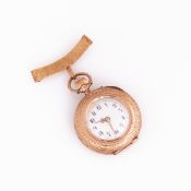 Damentaschenuhr zum Anstecken mit Maiglöckchen - Emaille