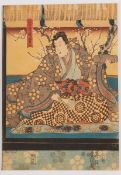 Ein sehr seltener Farbholzschnitt von Utagawa Kunisada, aus der Serie ''Sugawara no Michizane-ko''