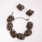 HOLLYCRAFT - Vintage-Armband und -Ohrringe mit rauchfarbenen Strasssteinen (2 Teile)