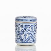 Blau-weiße Teedose mit Shou-Schriftzeichen (Langlebigkeit)