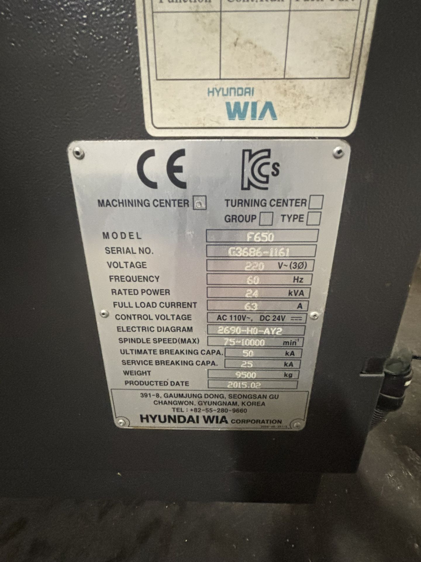2015 Hyundai F650 Vertical CNC Mill 3 Axis +1 Indexer, Travels 55" x 26" x 25" S/N G3686-1161, - Image 5 of 6