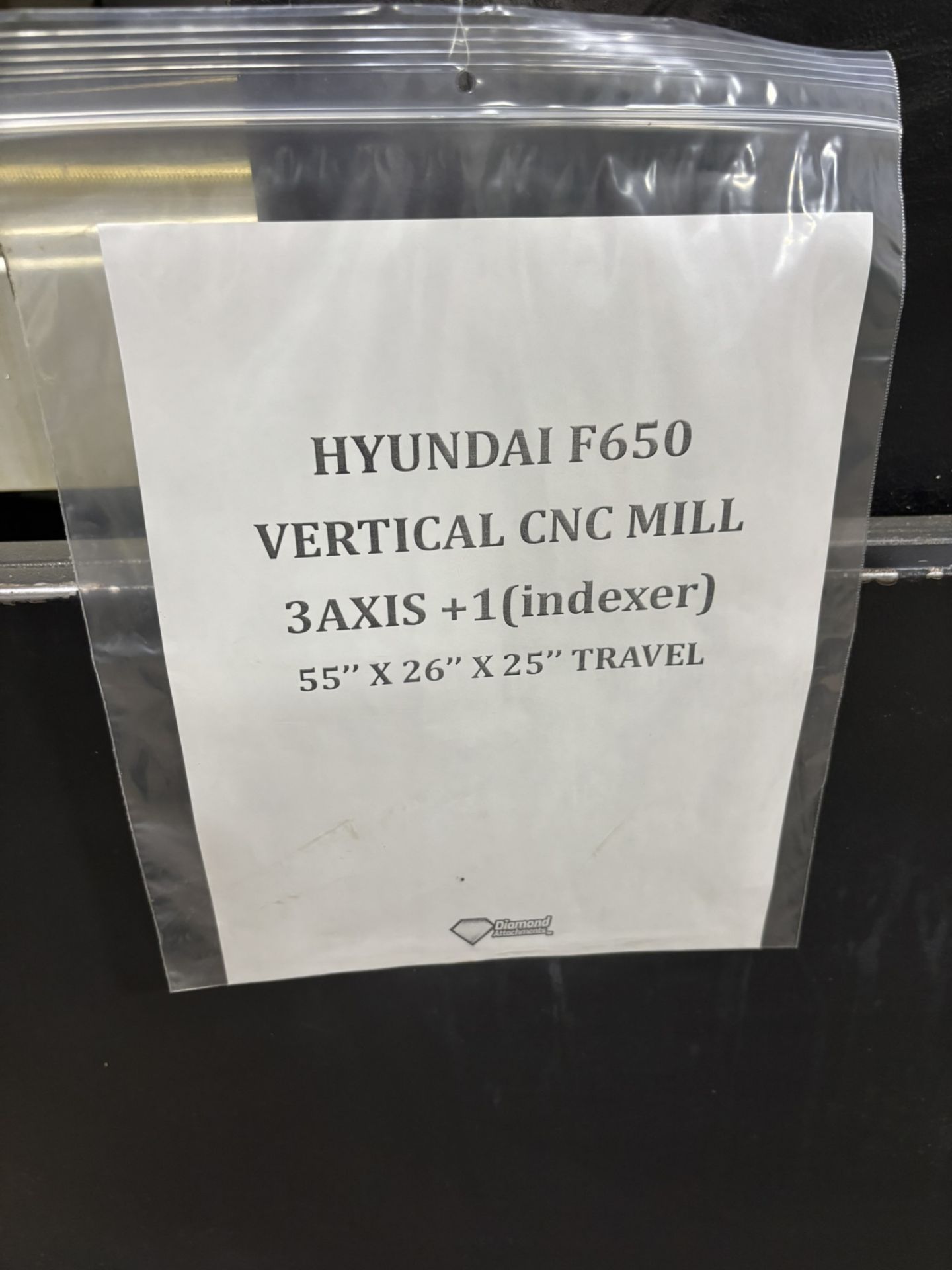 2015 Hyundai F650 Vertical CNC Mill 3 Axis +1 Indexer, Travels 55" x 26" x 25" S/N G3686-1161, - Image 6 of 6