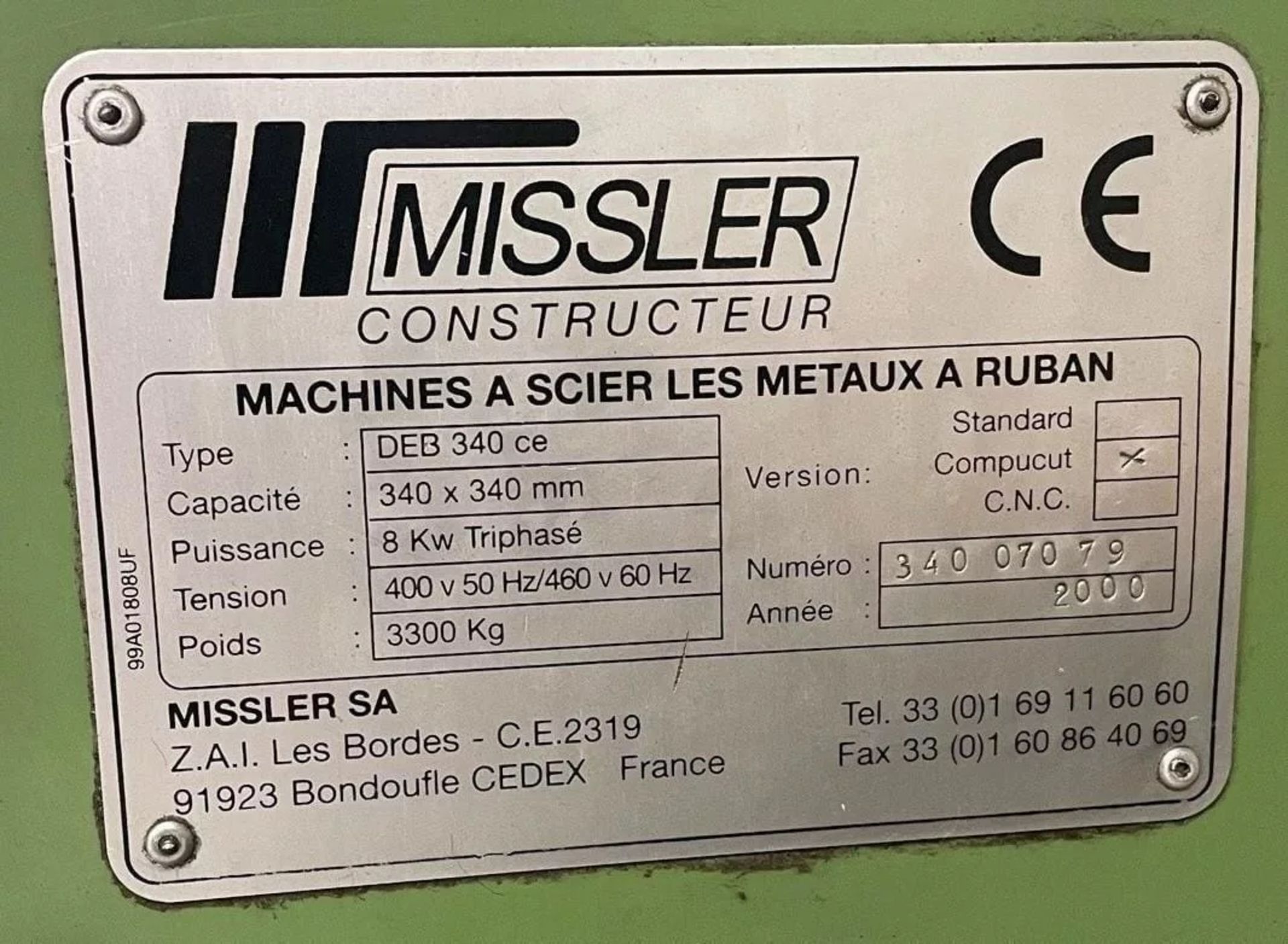 2000 Missler DEB 340 CE, Automatic Horizontal Bandsaw, Cutting Capacity 13.4" X 13.4" (340 X 340mm), - Image 12 of 24