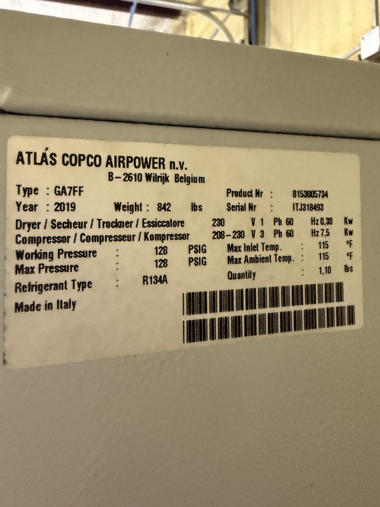 2019 Atlas Copco GA7FF Workplace Air System - Image 8 of 9
