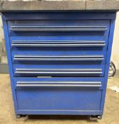 5 Drawer Wood Top Rolling Cabinet