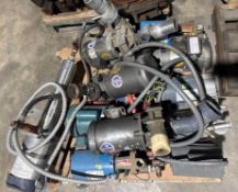 Pallet of Industrial Pumps, Electric Motors and Connecting Hoses