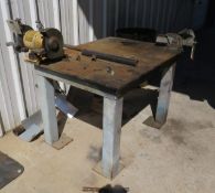 steel welding table with Central Machinery 5" jaw vise and heavy duty electric bench grinder