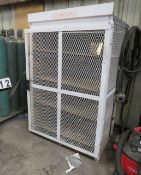 metal tool cage with wood shelving 44" w x 30" d x 69" high