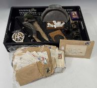 A collection of miscellaneous items including a pair of early 20th century fairy lamp shades in