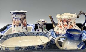 A collection of 19th century and later blue and white and Imari style vessels to include: two Minton
