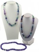 Three fluorite and amethyst bead necklaces