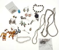 A selection of mostly silver and white metal gem-set jewellery