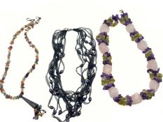 Three gem bead necklaces