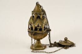 Seltenes spätgotisches Turibulum (Weihrauchfass) – Gelbguss (um 1500)