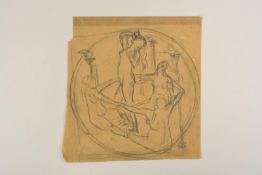 Daniel Greiner (1872-1943) zugeschrieben – Expressive Aktstudie im Rund, Bleistift, Monogramm